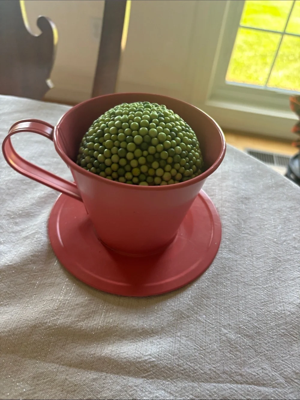 Coral Metal Tea Cup and Saucer plant holder